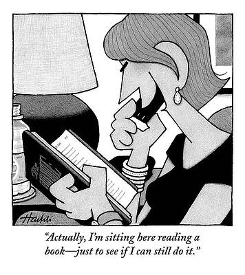 Wall Art featuring the drawing A Woman On The Phone Is Holding A Book by William Haefeli