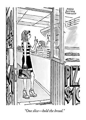 Woman Ordering Pizza Slice Drawing