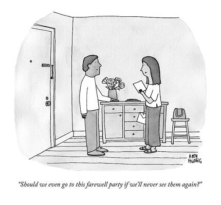 Friend Drawing - A Woman Reading A Party Invitation To A Man by Amy Hwang