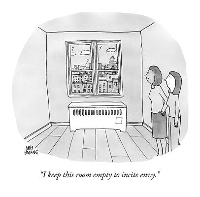 Envious Wall Art featuring the drawing A Woman Shows Another Woman An Empty Room by Amy Hwang