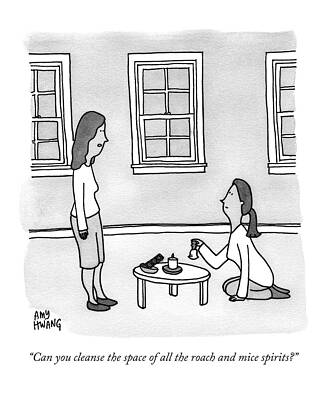 Meditation Wall Art featuring the drawing A Woman Speaks To Another Woman Who Kneels by Amy Hwang