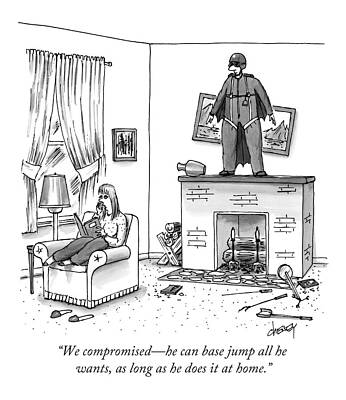 Wall Art featuring the drawing A Woman Talking On The Phone While A Man by Tom Cheney