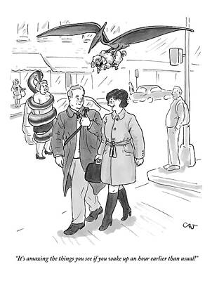 Dinosaurs Wall Art featuring the drawing A Woman Talks To A Man As A Dinosaur And A Snake by Carolita Johnson