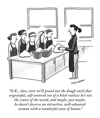 Baking Wall Art featuring the drawing A Woman Teaches A Baking Class by Drew Panckeri