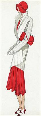 Red Digital Art - A Woman Wearing A Ermine Coat And Red Dress by David