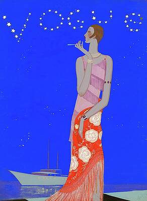 Elegant Woman Under Starry Vogue Sky Wall Art