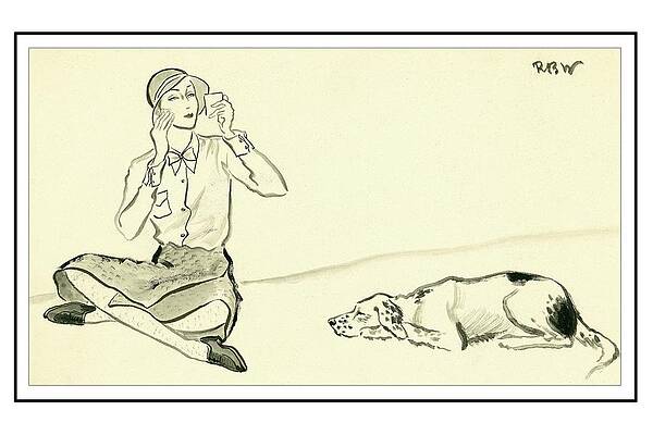 Woman and Resting Dog Digital Art