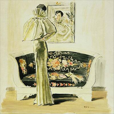 Reflection Digital Art - A Woman Wearing A Schiaparelli Evening Gown by Rene Bouet-Willaumez