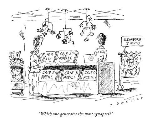 Brain Drawing - A Woman With A Baby Shops For A Baby Mobile by Barbara Smaller