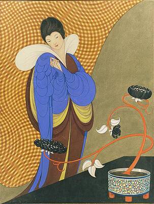 Wall Art featuring the digital art A Woman With Black Flowers by George Wolfe Plank