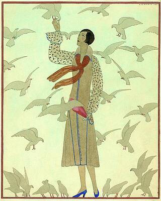 Pattern Digital Art - A Woman With Pigeons by Andre E.  Marty