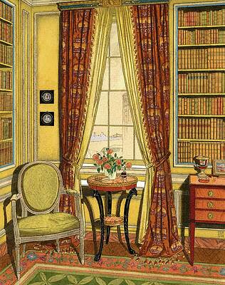 Library Digital Art - A Yellow Library With A Vase Of Flowers by Harry Richardson