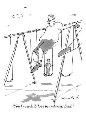 Swing Wall Art featuring the drawing A Young Boy On A Swingset To His Father by Michael Crawford