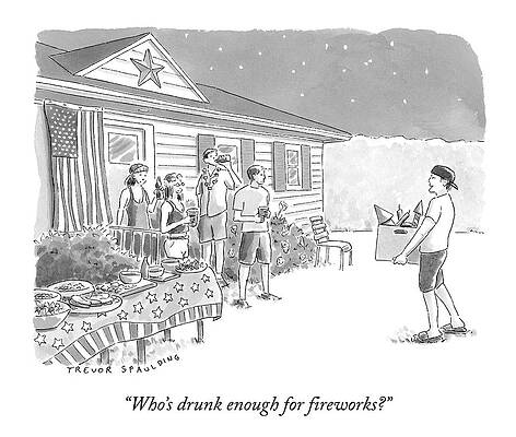 Summer Drawing - A Young  Man Carries A Box Of Fireworks by Trevor Spaulding