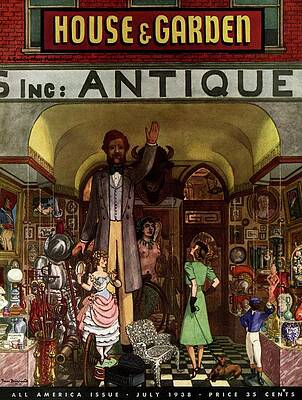 Antique Photograph - A Young Matron In Front Of A Antique Store by Pierre Brissaud