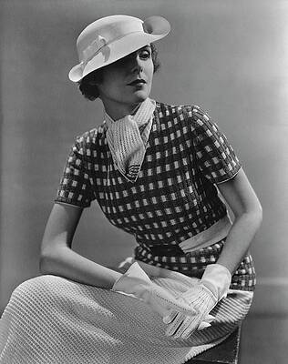 Wall Art featuring the photograph A Young Woman Wearing A Checked Shirt And Panama by Lusha Nelson