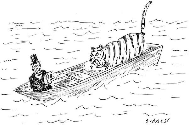 Wildlife Drawing - Abraham Lincoln With Tiger In Boat by David Sipress