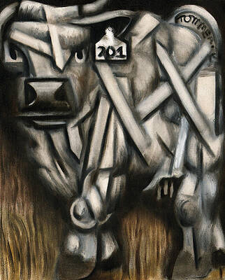 Animal Painting - Abstract  White Bull Art Print by Tommervik