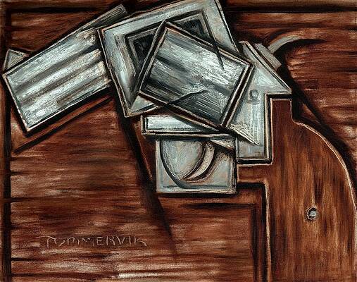 Cool Painting - Abstract Cubism Cowboy Revolver Gun Art Print by Tommervik