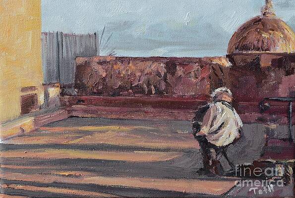 Cityscape Wall Art featuring the painting Accordion Man Of Old San Juan by Laura Toth