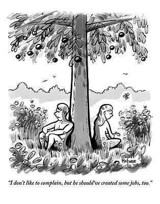 Adam Wall Art featuring the drawing Adam And Eve Sit Back To Back Against A Tree by Kaamran Hafeez