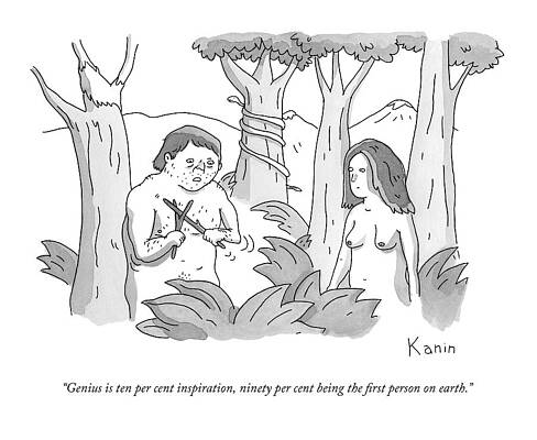 Adam Wall Art featuring the drawing Adam Plays With Two Sticks In The Garden Of Eden by Zachary Kanin