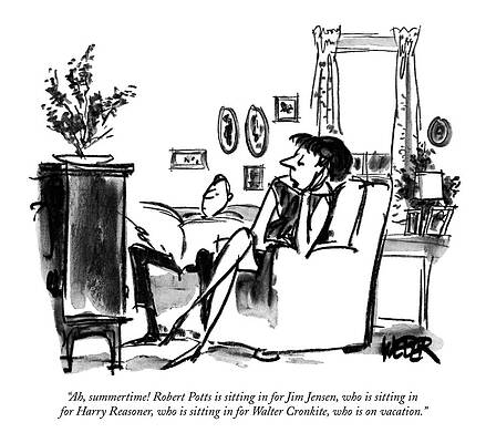 Sitting Drawing - Ah, Summertime! Robert Potts Is Sitting by Robert Weber