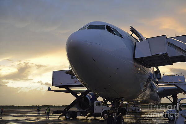 Transportation Wall Art featuring the photograph Airplane On Tarmac At Sunset by Sami Sarkis Photography