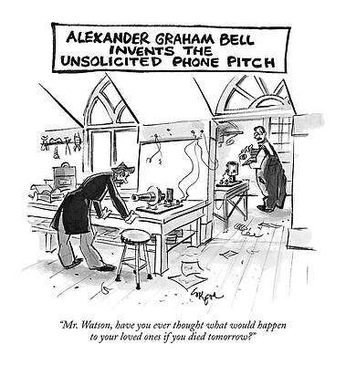 American History Wall Art featuring the drawing Alexander Graham Bell Invents The Unsolicited by Lee Lorenz