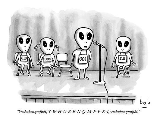 Alien Wall Art featuring the drawing Aliens Participating In A Spelling Bee by Bob Eckstein