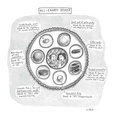 Jewish Wall Art featuring the drawing All-candy Seder by Roz Chast