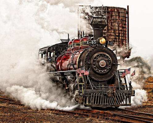 Vintage Steam Train on Tracks Wall Art