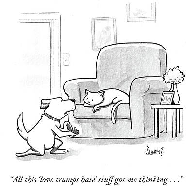 Thinking Wall Art featuring the drawing All This Love Trumps Hate Stuff Got Me Thinking by Benjamin Schwartz