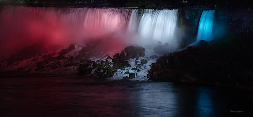 Color Photograph - American Falls Lit Up At Night by Crystal Wightman