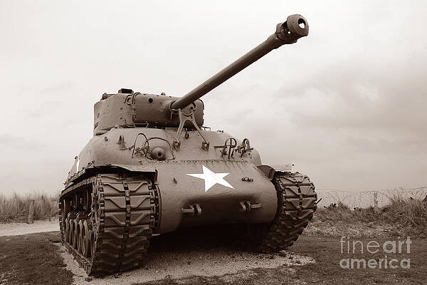 Vintage Military Tank in Sepia Photograph