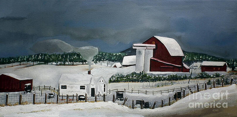 Painting - Amish Farm - Winter - Michigan by Jan Dappen