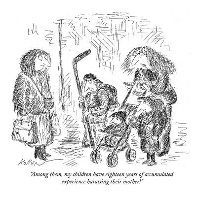 Hockey Drawing - Among Them, My Children Have Eighteen Years by Edward Koren