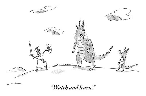 Knight Confronts Dragons Drawing