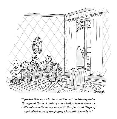 Monkey Drawing - An Eighteenth Century Man Says To His Wife. Both by Jack Ziegler