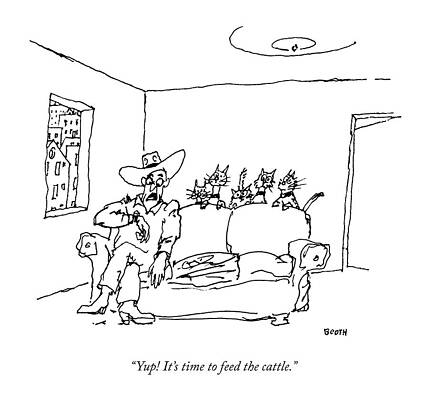 Cowboy and Cats on a Couch Wall Art