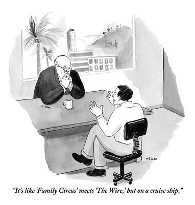 Hollywood Wall Art featuring the drawing An Enthusiastic Man Shares His Idea by Emily Flake