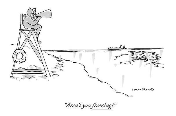 Cold Drawing - An Eskimo With A Megaphone Sits Atop A Lifeguard by Michael Crawford