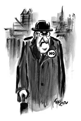 Grumpy Man in Cityscape Drawing