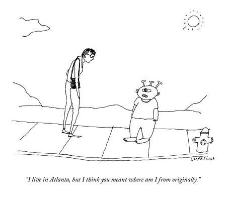 Alien On Sidewalk Cartoon Wall Art