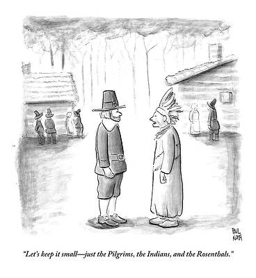 Pilgrim and Native American Discussion Drawing