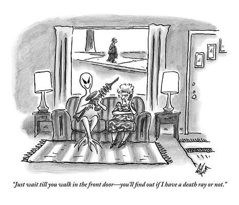 Alien with Death Ray and Lady Wall Art