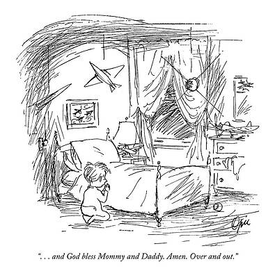 Prayer Drawing - ...and God Bless Mommy And Daddy. Amen by Everett Opie