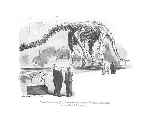 Dinosaurs Wall Art featuring the drawing And Here Is My ?rst Dinosaur - Makes Me Feel Like by Garrett Price