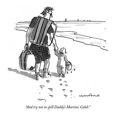 Father and Child Beach Day Drawing