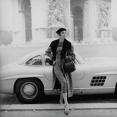 Elegant Woman by Classic Car Wall Art